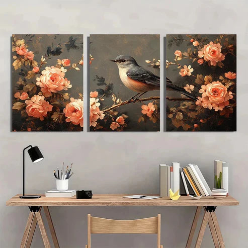 3pcs Exquisite Charming Bird Flowers Wall Art Canvas Unframed - High Quality Print 100% Australian Made Wall Canvas