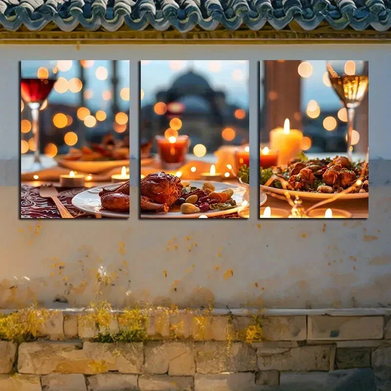 3pcs Food Under Candlelight Illustration Metal Print Ready to Hang Art - Bella Home Decor