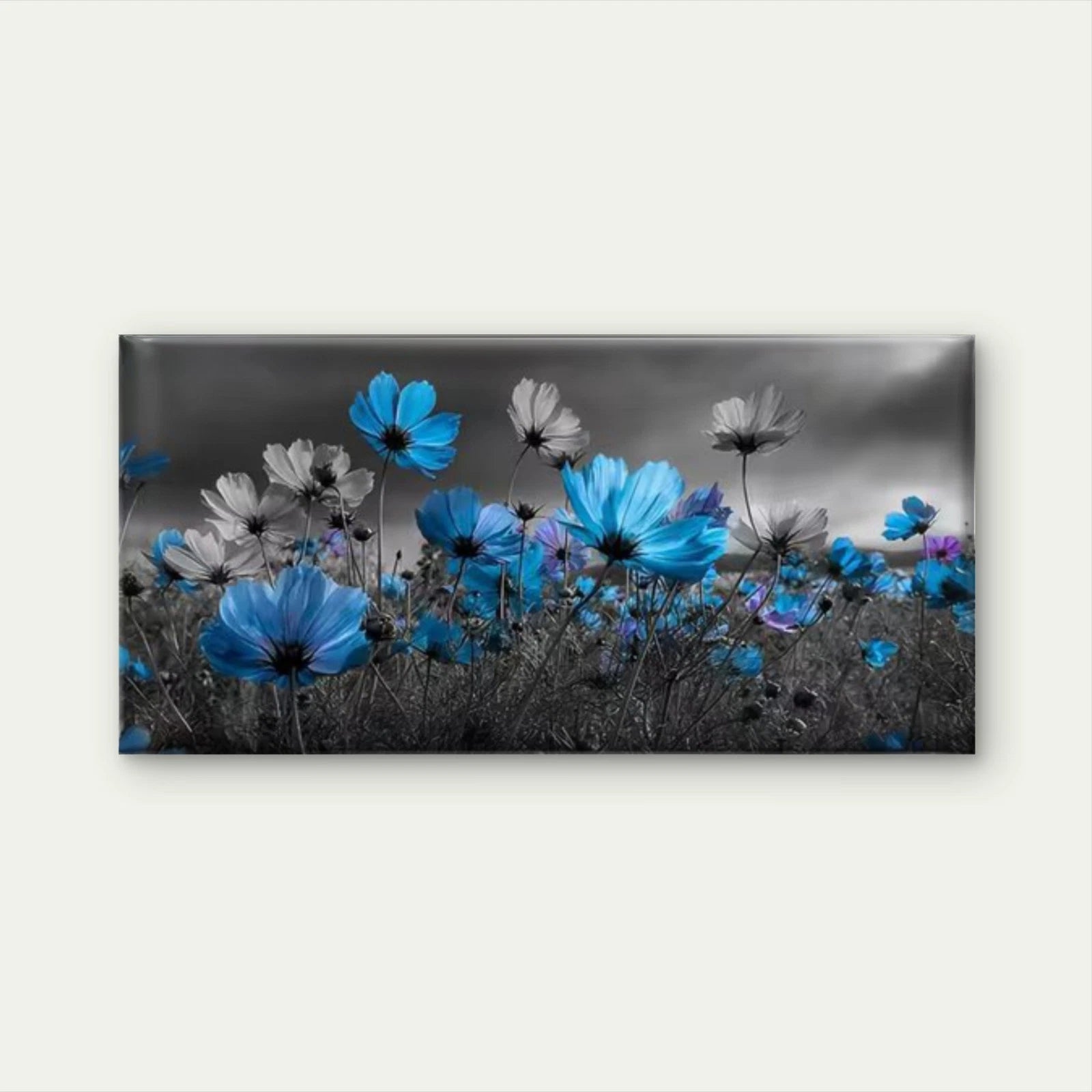Vibrant Blue Floral Field Wall Art Canvas Office Home Room Framed 120x60cm - Bella Home Decor