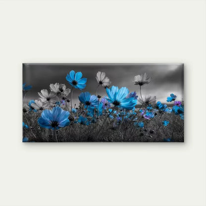 Vibrant Blue Floral Field Wall Art Canvas Office Home Room Framed 120x60cm - Bella Home Decor