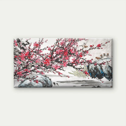 Silk Painting Plum Blossoms Wall Art Canvas Office Home Room Framed 120x60cm