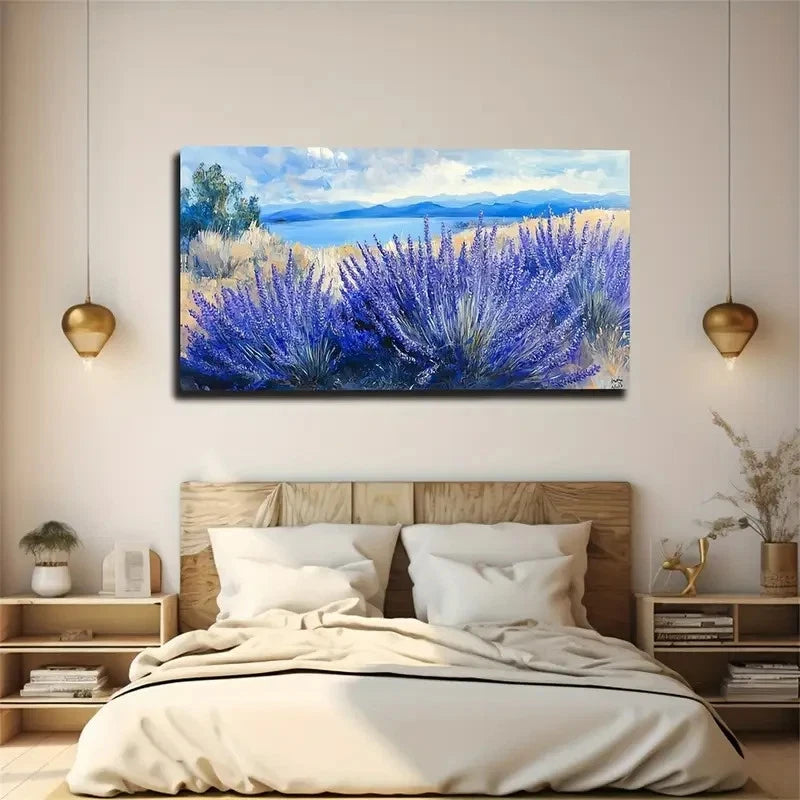 Modern Bohemian Lavender Field Wall Art Canvas Office Home Room Framed 120x60cm