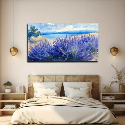 Modern Bohemian Lavender Field Wall Art Canvas Office Home Room Framed 120x60cm