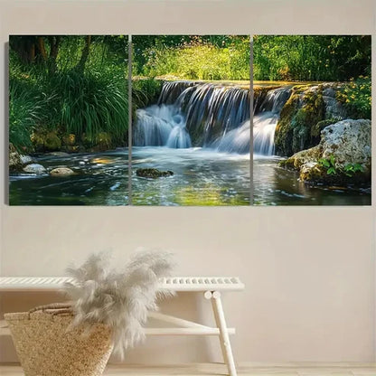 3pcs Waterfall Art Natures Water Art Wall Art Set Canvas Unframed - High Quality Print 100% Australian Made Wall Canvas - Bella Home Decor