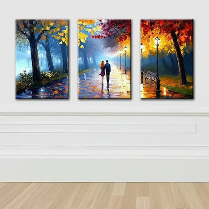3pcs Evening Walk In The Park Painting Wall Art Set Canvas Framed 60x90cm - High Quality Print 100% Australian Made Wall Canvas Ready to Hang