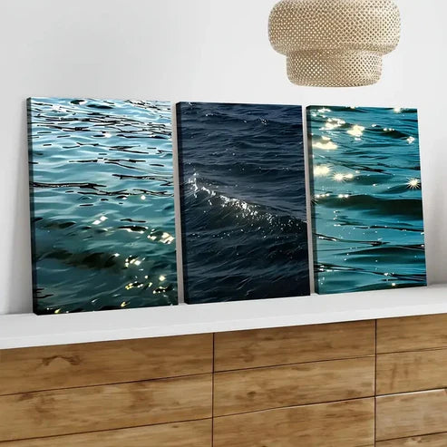 3pcs Modern Art Ocean Scenery Sparkling Beach Wall Art Set Canvas Unframed - High Quality Print 100% Australian Made Wall Canvas