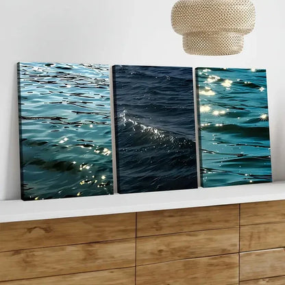3pcs Modern Art Ocean Scenery Sparkling Beach Wall Art Set Canvas Unframed - High Quality Print 100% Australian Made Wall Canvas