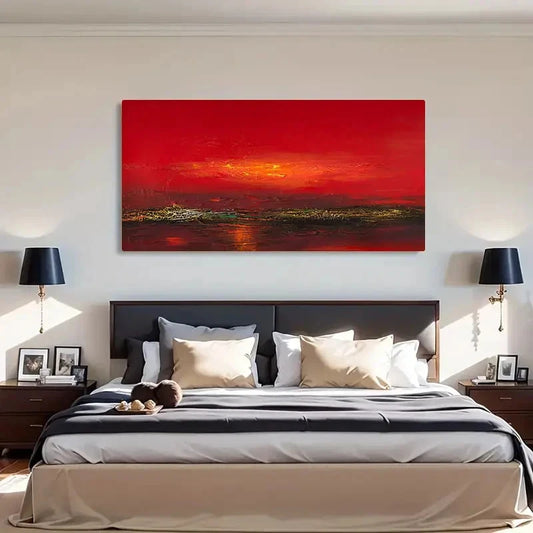 Modern Minimalist Red Sunrise Wall Art Canvas Office Home Room Framed 120x60cm