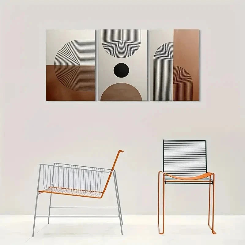 3pcs Geometric Patterns Brown Metal Print Ready to Hang Art - Bella Home Decor