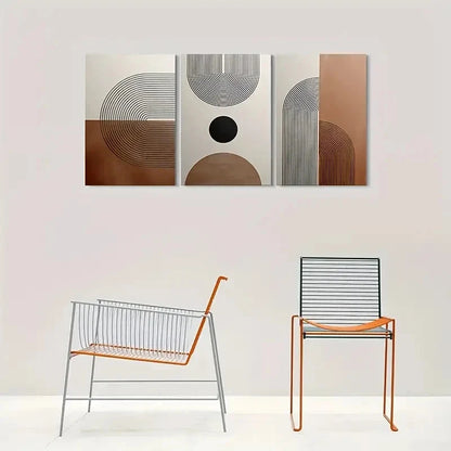 3pcs Geometric Patterns Brown Metal Print Ready to Hang Art - Bella Home Decor