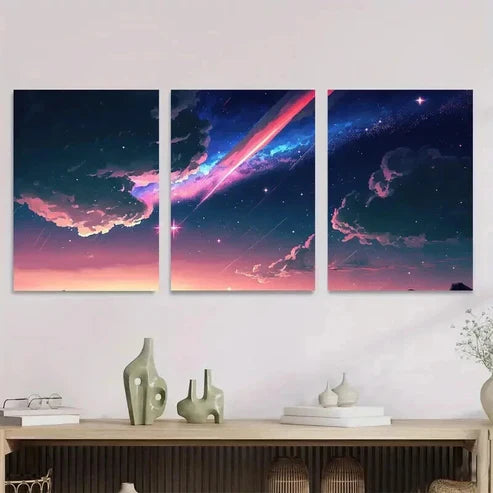 3pcs Starry Night Sky Clouds & Shooting Stars Wall Art Set Canvas Unframed - High Quality Print 100% Australian Made Wall Canvas