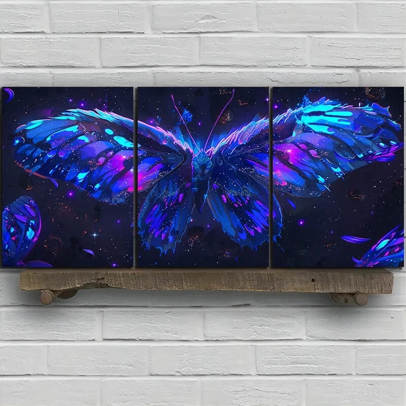 3pcs Colorful Butterflies Stunning Blue Metal Print Ready to Hang Art
