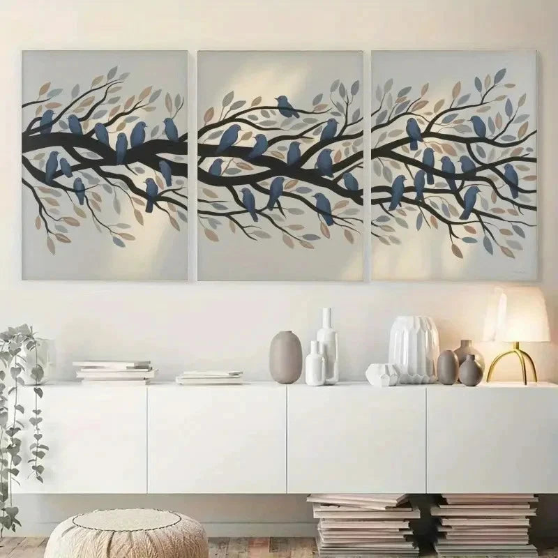 3pcs Blue Birds Canvas Wall Art Canvas    Wall Art Set Canvas Framed 60x90cm - High Quality Print 100% Australian Made Wall Canvas Ready to Hang - Bella Home Decor
