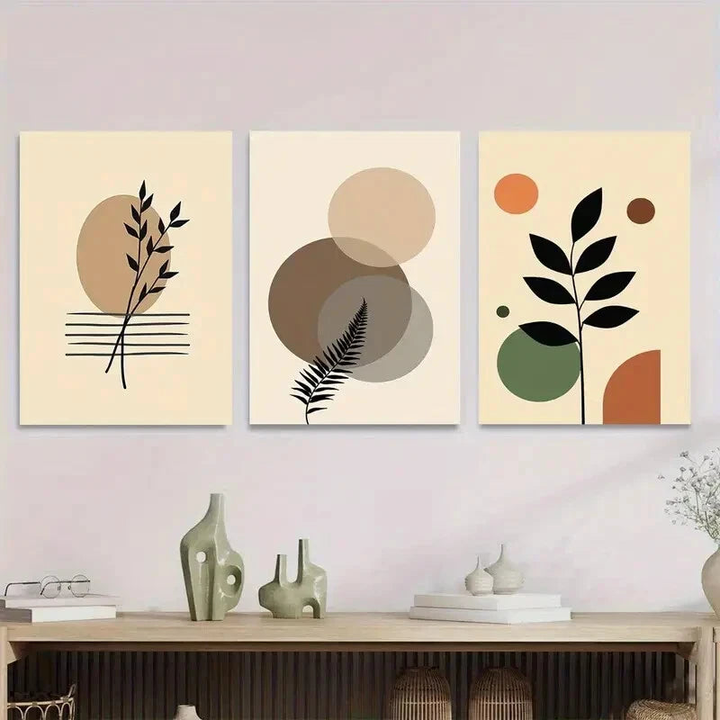 3pcs Modern Abstract Botanical Brown Metal Print Ready to Hang Art