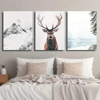 3pcs Majestic Deer Portrait Perfect Serene Wall Art Set Canvas Framed 60x90cm - High Quality Print 100% Australian Made Wall Canvas Ready to Hang - Bella Home Decor