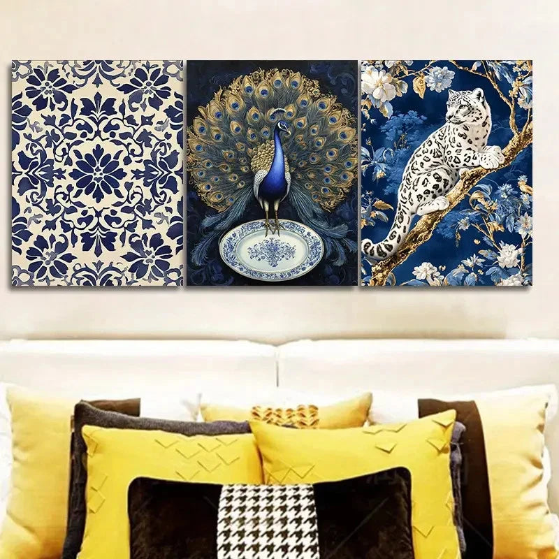 3pcs Leopard & peacock Decor Painting Wall Art Set Canvas Framed 40x60cm - High Quality Print 100% Australian Made Wall Canvas Ready to Hang