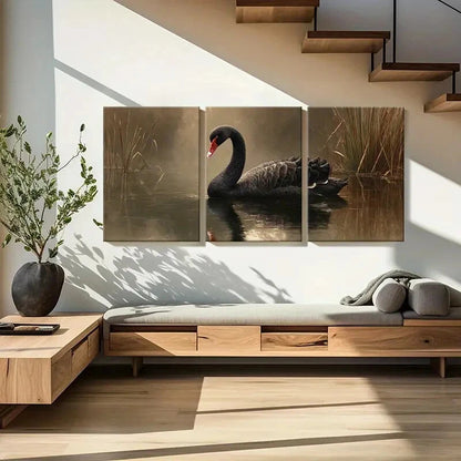 3pcs Black Swan Elegant Bird Water Reflection Metal Print Ready to Hang Art - Bella Home Decor