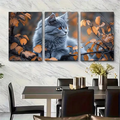 3pcs Fluffy Grey Cat Metal Print Ready to Hang Art - Bella Home Decor
