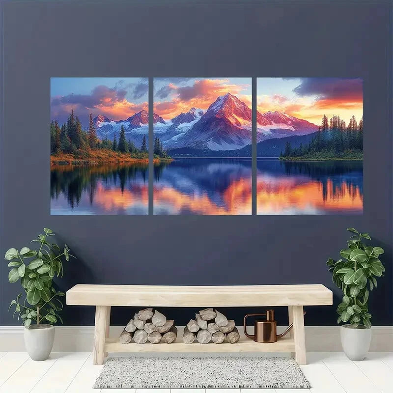 3pcs Sunset Mountain Landscape Lake Mountain Metal Print Ready to Hang Art