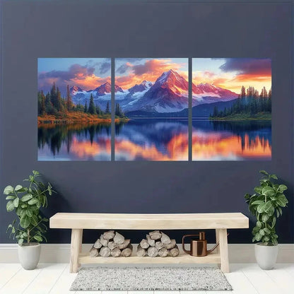 3pcs Sunset Mountain Landscape Lake Mountain Metal Print Ready to Hang Art