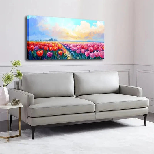Tulip Sea Minimalist Landscape Wall Art Canvas Office Home Room Framed 120x60cm