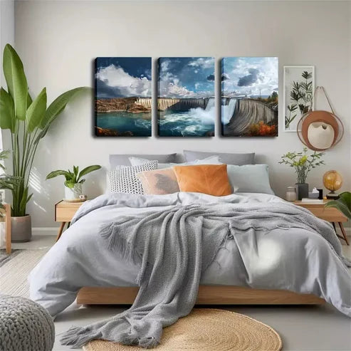 3pcs Large Dam Water Release, Attractive Wall Art Canvas Unframed - High Quality Print 100% Australian Made Wall Canvas