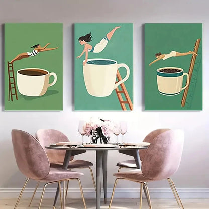 3pcs Chic Coffee Diver Canvas Printing  Wall Art Canvas Framed 40x60cm - High Quality Print 100% Australian Made Wall Canvas Ready to Hang - Bella Home Decor