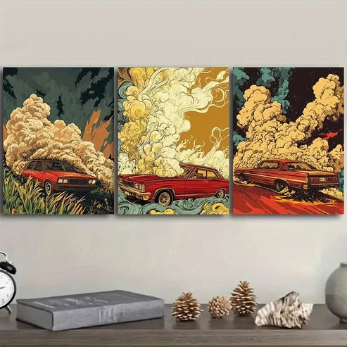3pcs Car Smoke Wall Art Set Canvas Unframed – High Quality Print 100% Australian Made Wall Canvas - Bella Home Decor