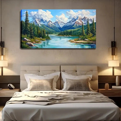 Serene River Landscape Snow Wall Art Canvas Office Home Room Framed 120x60cm - Bella Home Decor