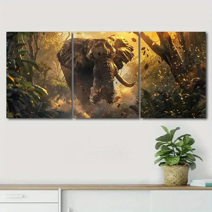 3pcs Majestic Elephant Golden Sunlight Perfect Wall Art Set Canvas Unframed - High Quality Print 100% Australian Made Wall Canvas