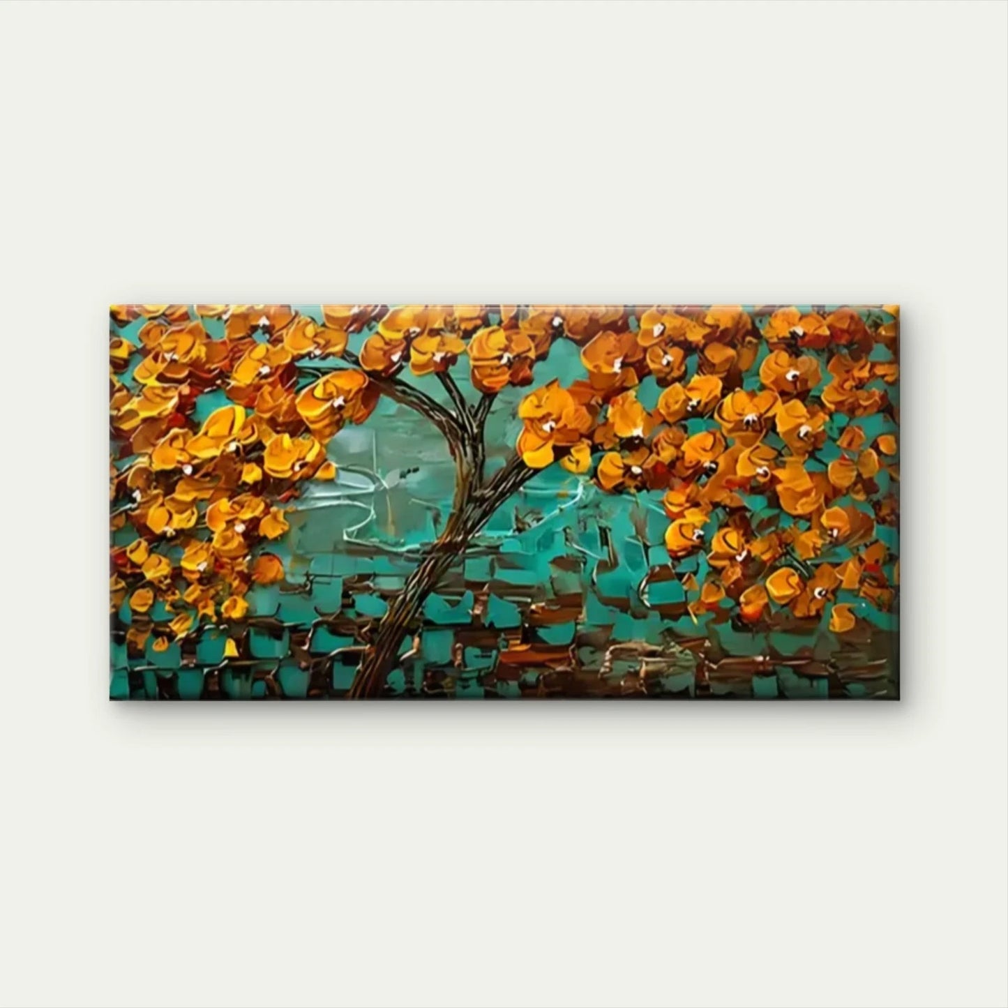 Orange Leaf Tree Abstract Wall Art Canvas Office Home Room Framed 120x60cm
