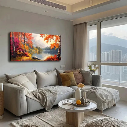 Summer Scener Lake wall canvas office home room framed 120x60cm - Bella Home Decor