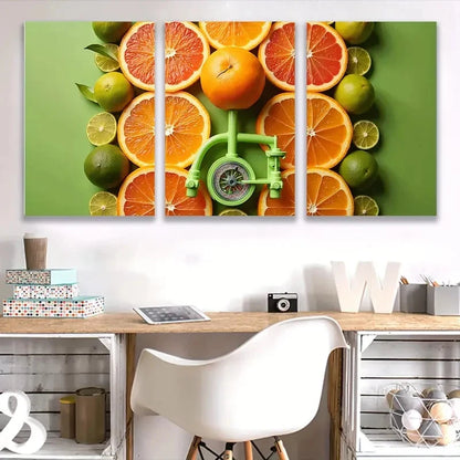 3pcs Vibrant Oranges & Limes Citrus V    Wall Art Set Canvas Framed 60x90cm - High Quality Print 100% Australian Made Wall Canvas Ready to Hang
