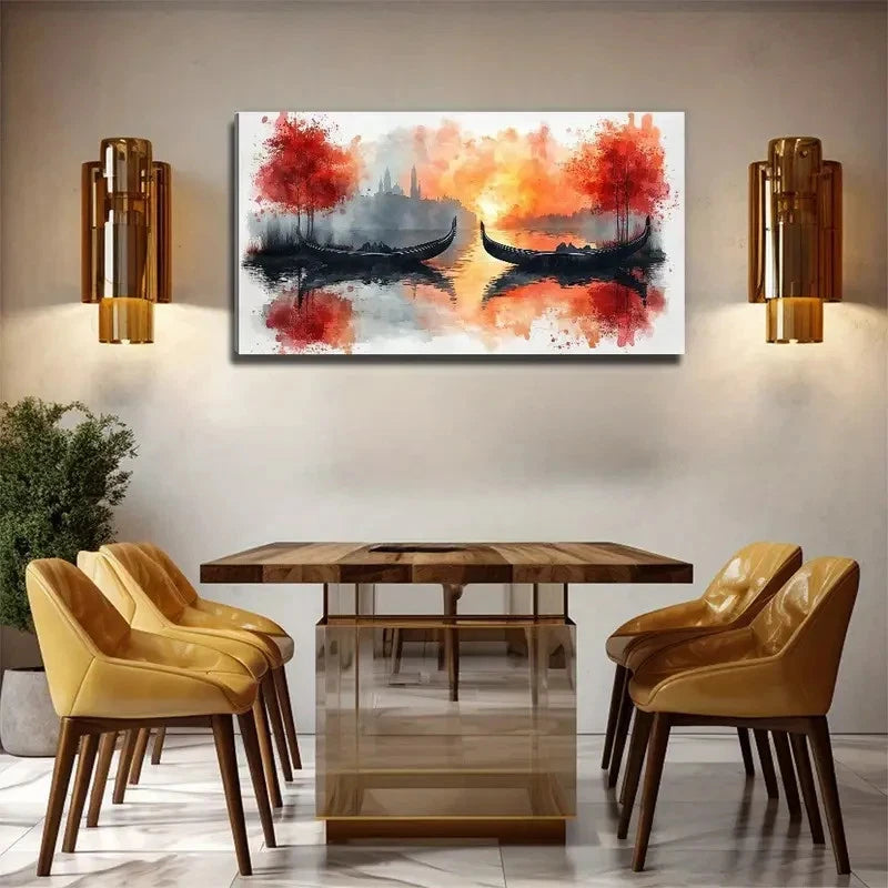 Sundown Canoe Suitable Wall Art Canvas Office Home Room Framed 120x60cm