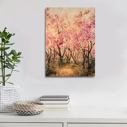 Serene Landscape with Pink Blossoms Painting 40x60cm Metal Print Ready to Hang - Bella Home Decor