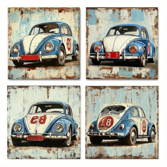 4pcs Vintage Classic automotiveWall Art Canvas Framed