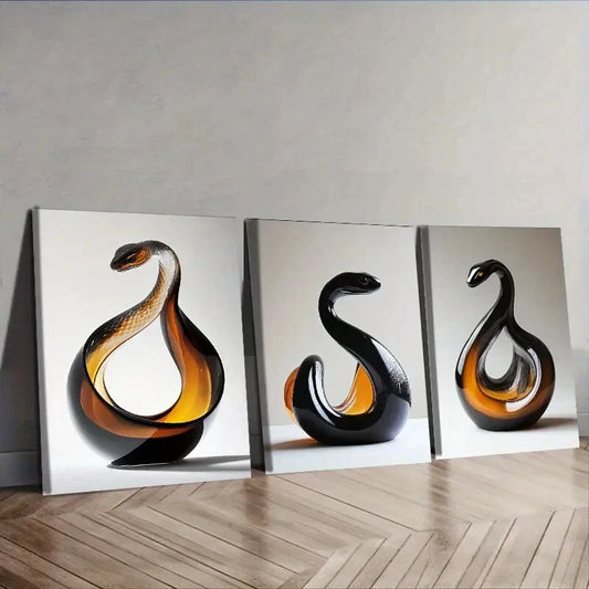 3pcs Snake glass sculpture Circular Wall Art Set Canvas Framed 40x60cm - High Quality Print 100% Australian Made Wall Canvas Ready to Hang
