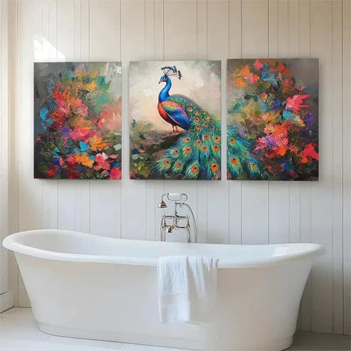 3pcs Colorful Peacock and Floral Plumage Perfect Wall Art Canvas Unframed - High Quality Print 100% Australian Made Wall Canvas - Bella Home Decor