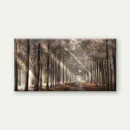 Misty Trees and Sunlit Pathway Wall Art Canvas Office Home Room Framed 120x60cm