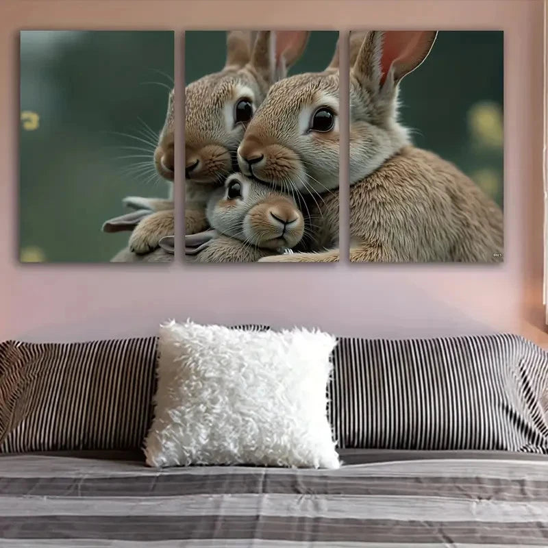 3pcs Spray-Painted Rabbit Trio Metal Print Ready to Hang Art