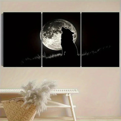 3pcs Silhouette of Wolf Howling at Moon Wall Art Set Canvas Framed 60x90cm - High Quality Print 100% Australian Made Wall Canvas Ready to Hang - Bella Home Decor