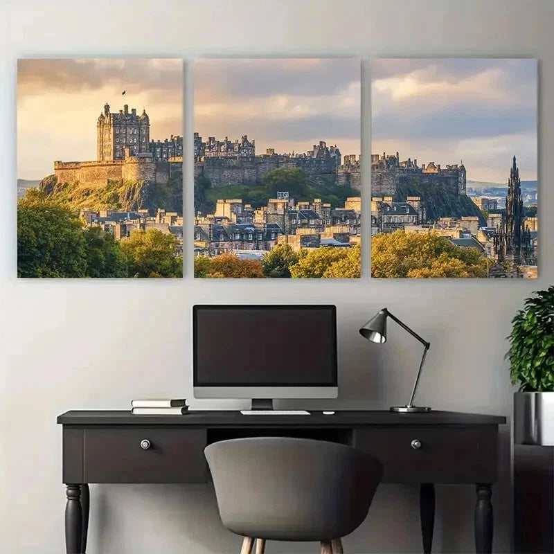 3pcs Edinburgh Castle Cityscape Scotland Perfect Wall Art Canvas Framed 60x90cm - Bella Home Decor