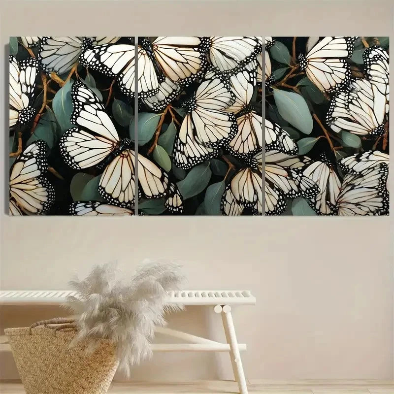 3pcs Monarch Butterflies Farmhouse Art Wall Art Set Canvas Framed 40x60cm - High Quality Print 100% Australian Made Wall Canvas Ready to Hang
