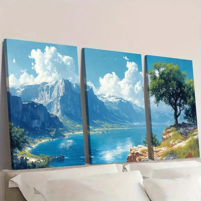 3pcs Vintage Landscape Lake View KL  Wall Art Set Canvas Framed 50x70cm - High Quality Print 100% Australian Made Wall Canvas Ready to Han
