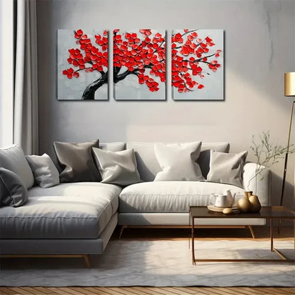 3pcs Red Leaf Vintage Style Wall Art Set Canvas Unframed - High Quality Print 100% Australian Made Wall Canvas