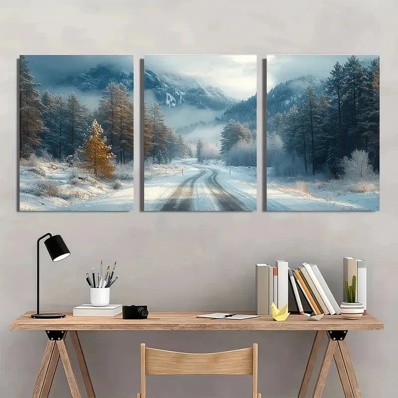 3pcs Winter Mountain Forest Nature Landscape Metal Print Ready to Hang Art - Bella Home Decor