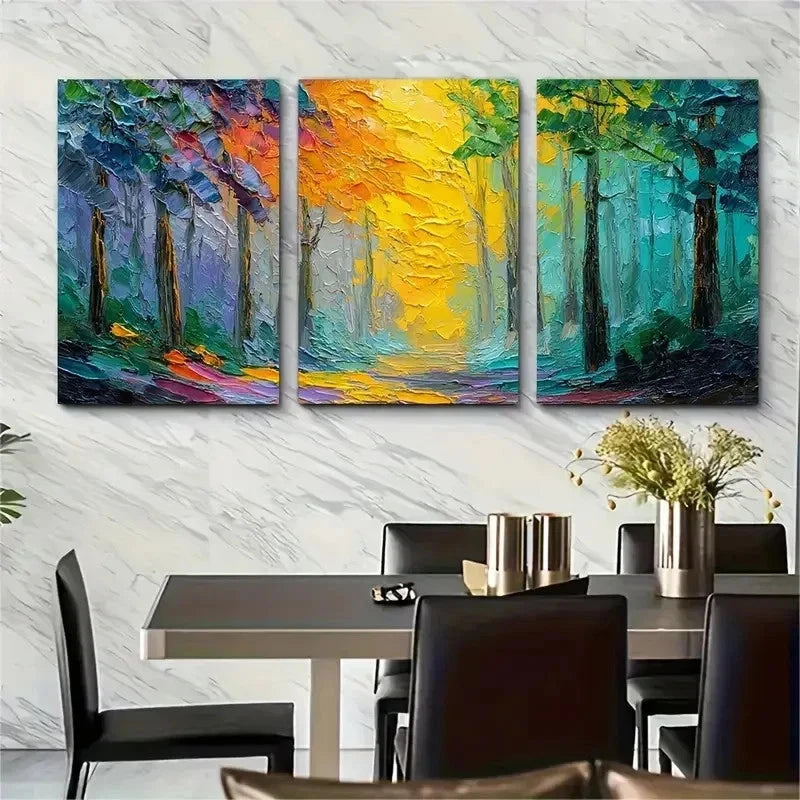 3pcs Sunshine In Forest Trees Abstract Perfect Wall Art Set Canvas Framed 50x70cm - High Quality Print 100% Australian Made Wall Canvas Ready to Hang