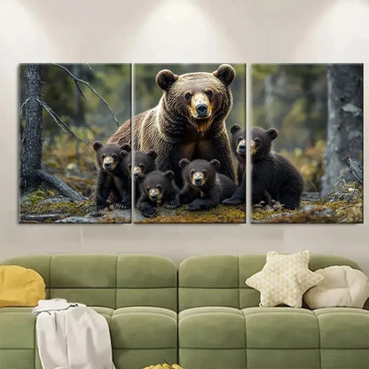 3pcs Mother Bear Cubs MC   Wall Art Set Canvas Framed 60x90cm - High Quality Print 100% Australian Made Wall Canvas Ready to Hang