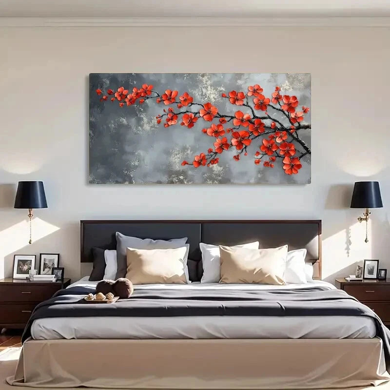 Red Berries Blossom Modern Wall Art Canvas Office Home Room Framed 120x60cm - Bella Home Decor