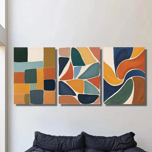 3pcs Retro abstract multi-color block Metal Print Ready to Hang Art